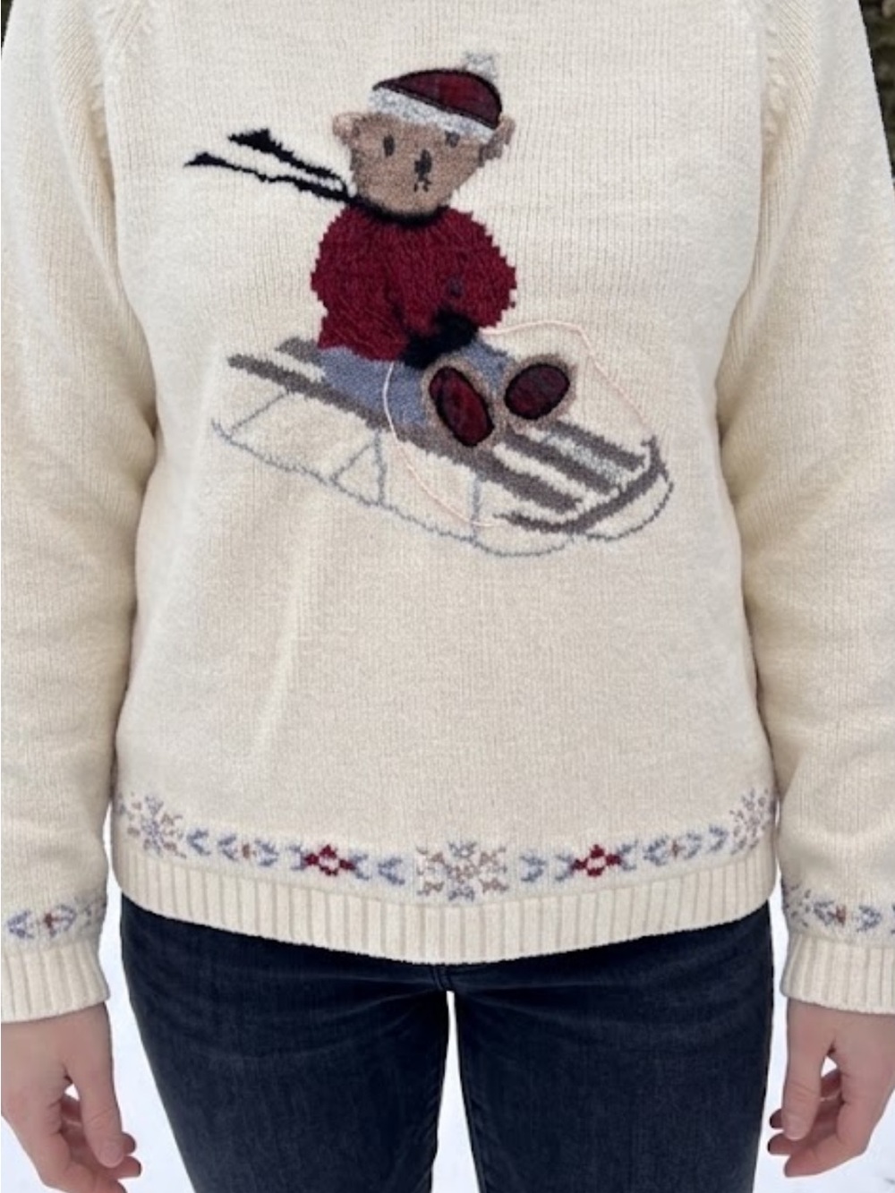 Vintage Woolrich Teddy Bear Ski Sweater Women’s Medium Cream